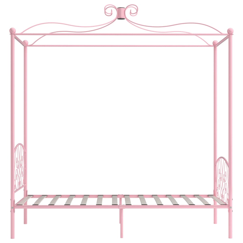 Cadre de lit à baldaquin sans matelas rose métal 100x200 cm