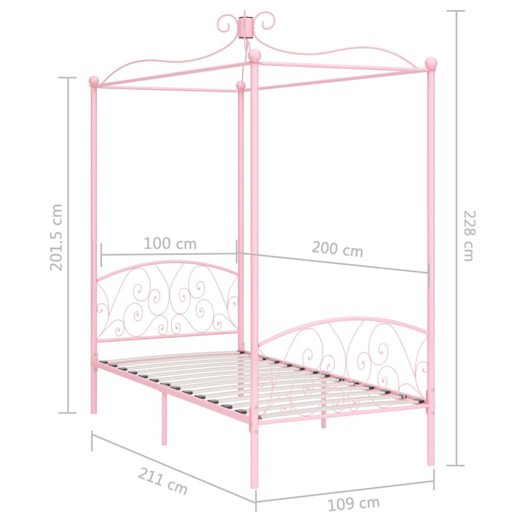 Cadre de lit à baldaquin sans matelas rose métal 100x200 cm
