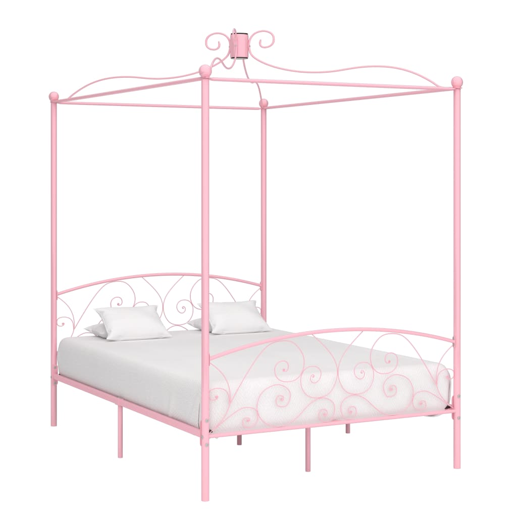 Cadre de lit à baldaquin sans matelas rose métal 120x200 cm