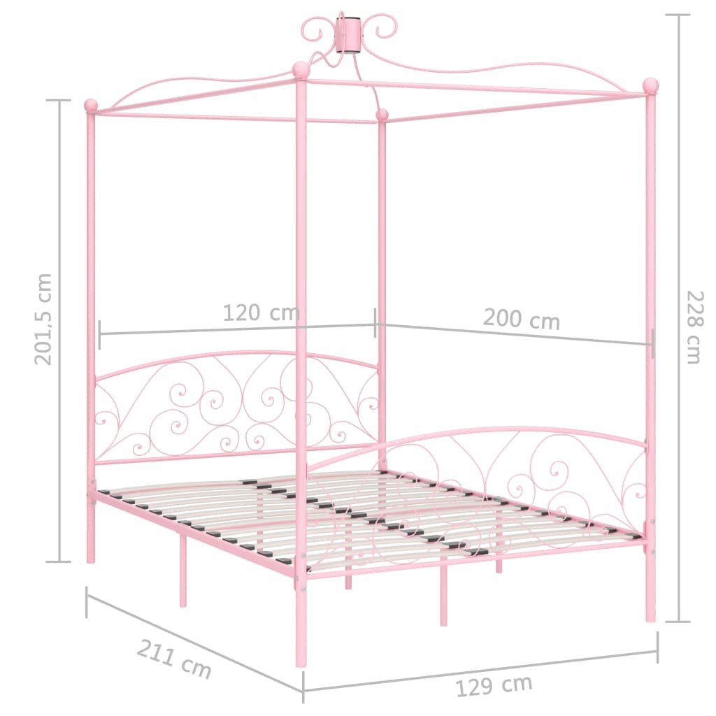 Cadre de lit à baldaquin sans matelas rose métal 120x200 cm