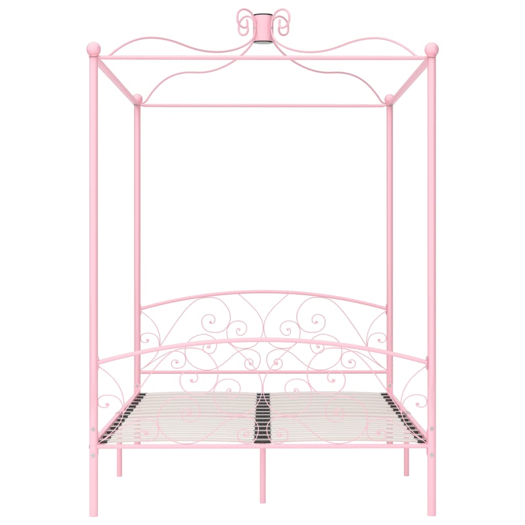 Cadre de lit à baldaquin sans matelas rose métal 140x200 cm