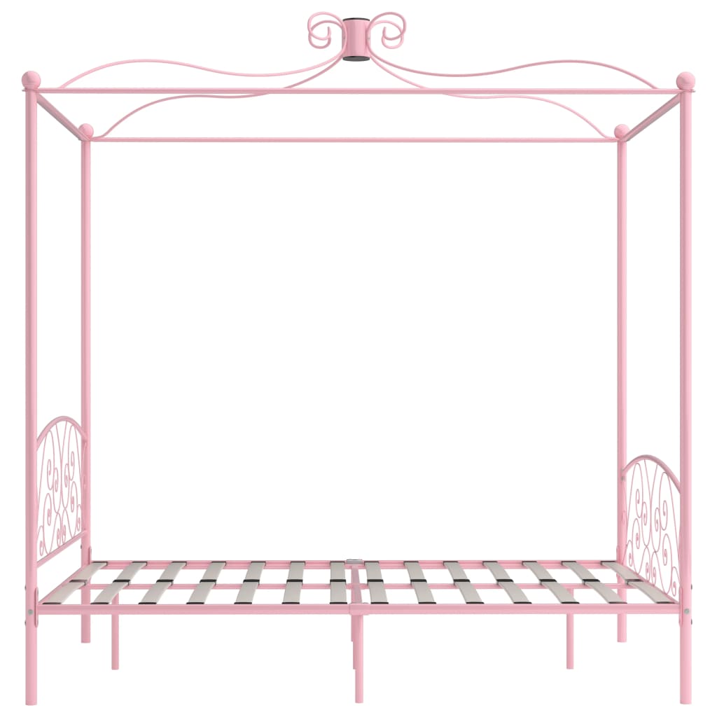 Cadre de lit à baldaquin sans matelas rose métal 140x200 cm