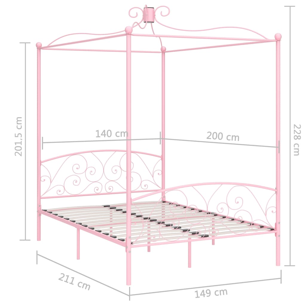 Cadre de lit à baldaquin sans matelas rose métal 140x200 cm