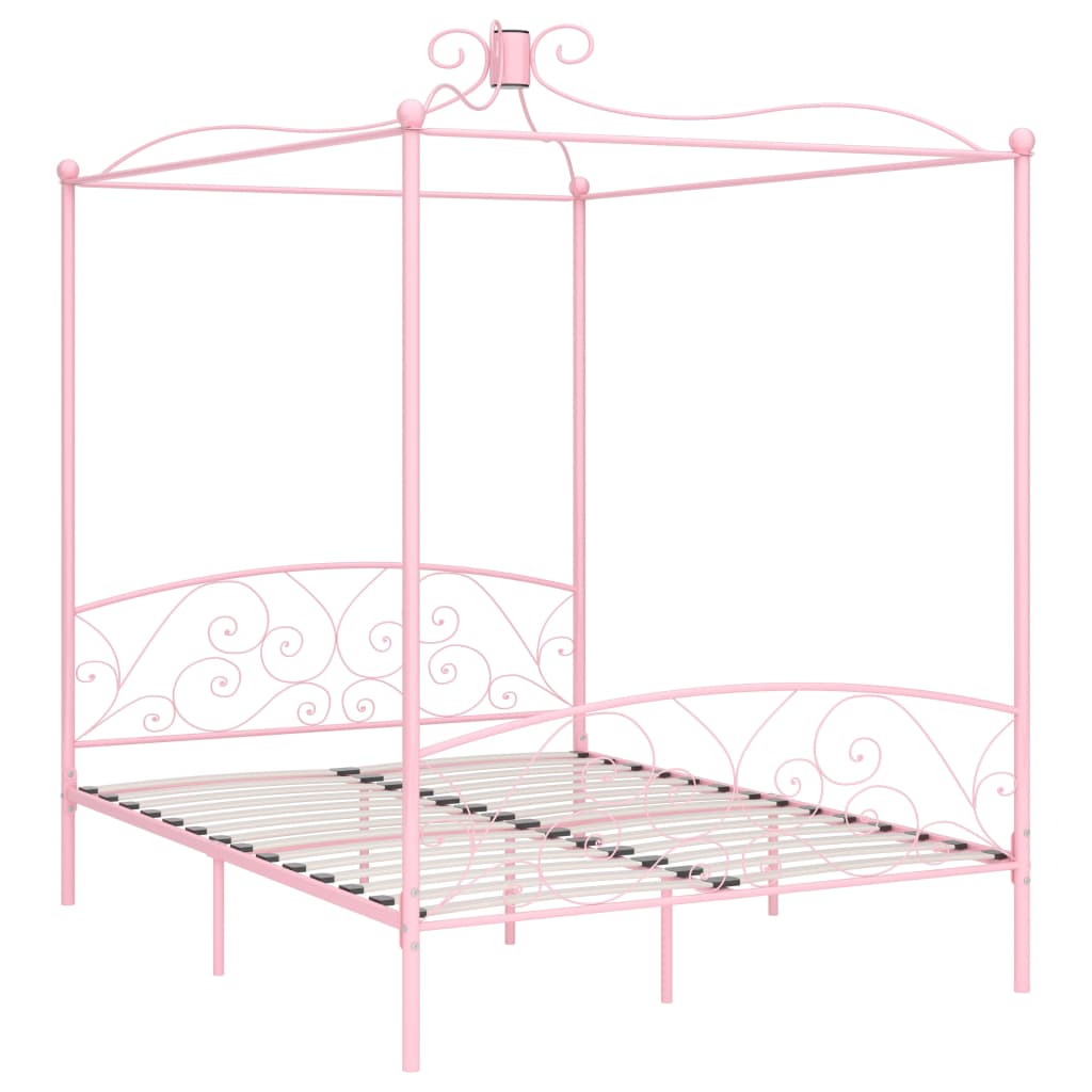 Cadre de lit à baldaquin sans matelas rose métal 160x200 cm