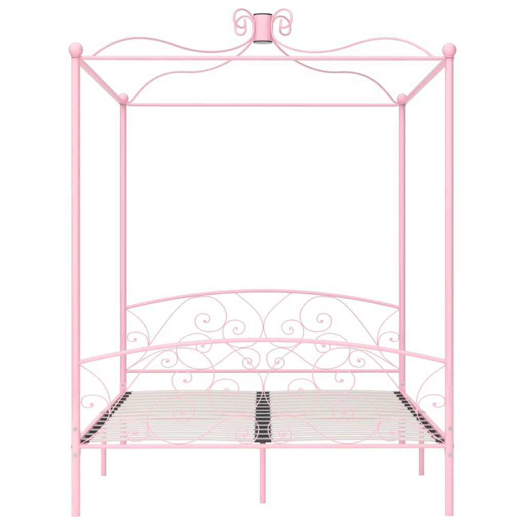Cadre de lit à baldaquin sans matelas rose métal 160x200 cm