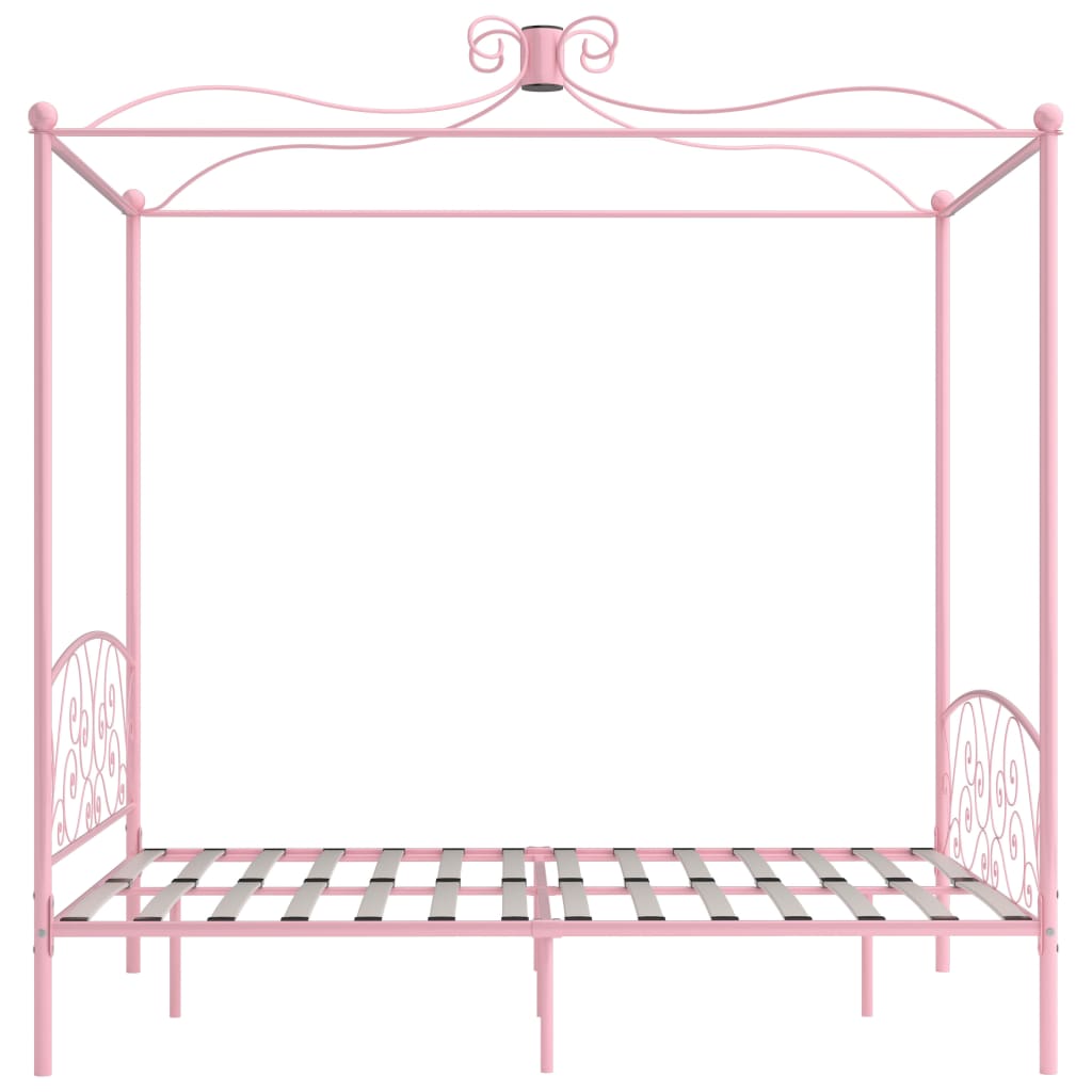 Cadre de lit à baldaquin sans matelas rose métal 160x200 cm