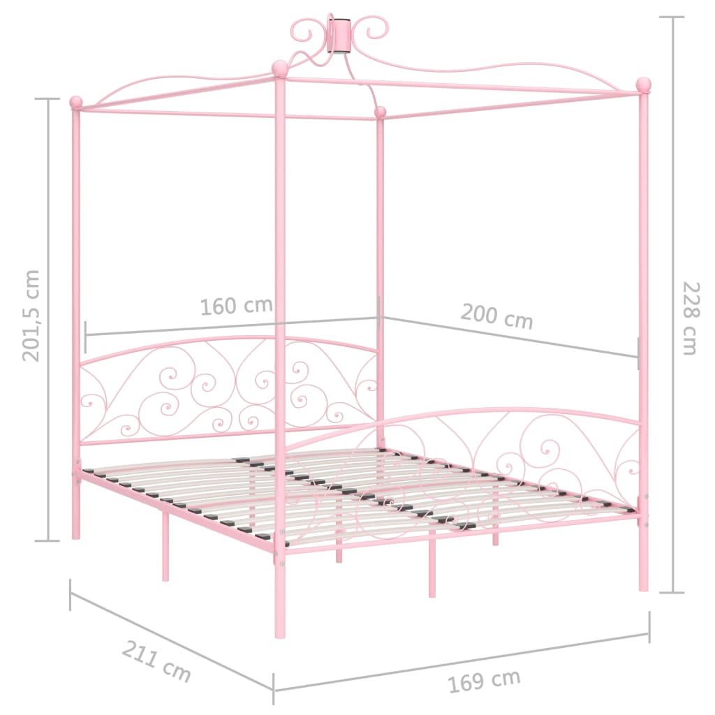 Cadre de lit à baldaquin sans matelas rose métal 160x200 cm
