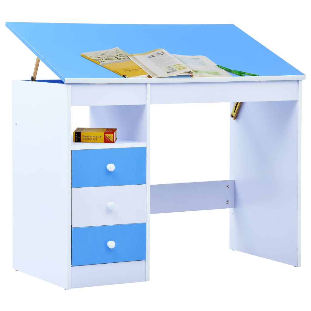 Escritorio infantil inclinable azul y blanco