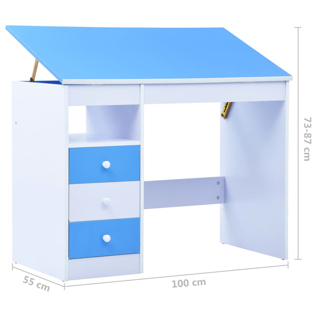 Escritorio infantil inclinable azul y blanco