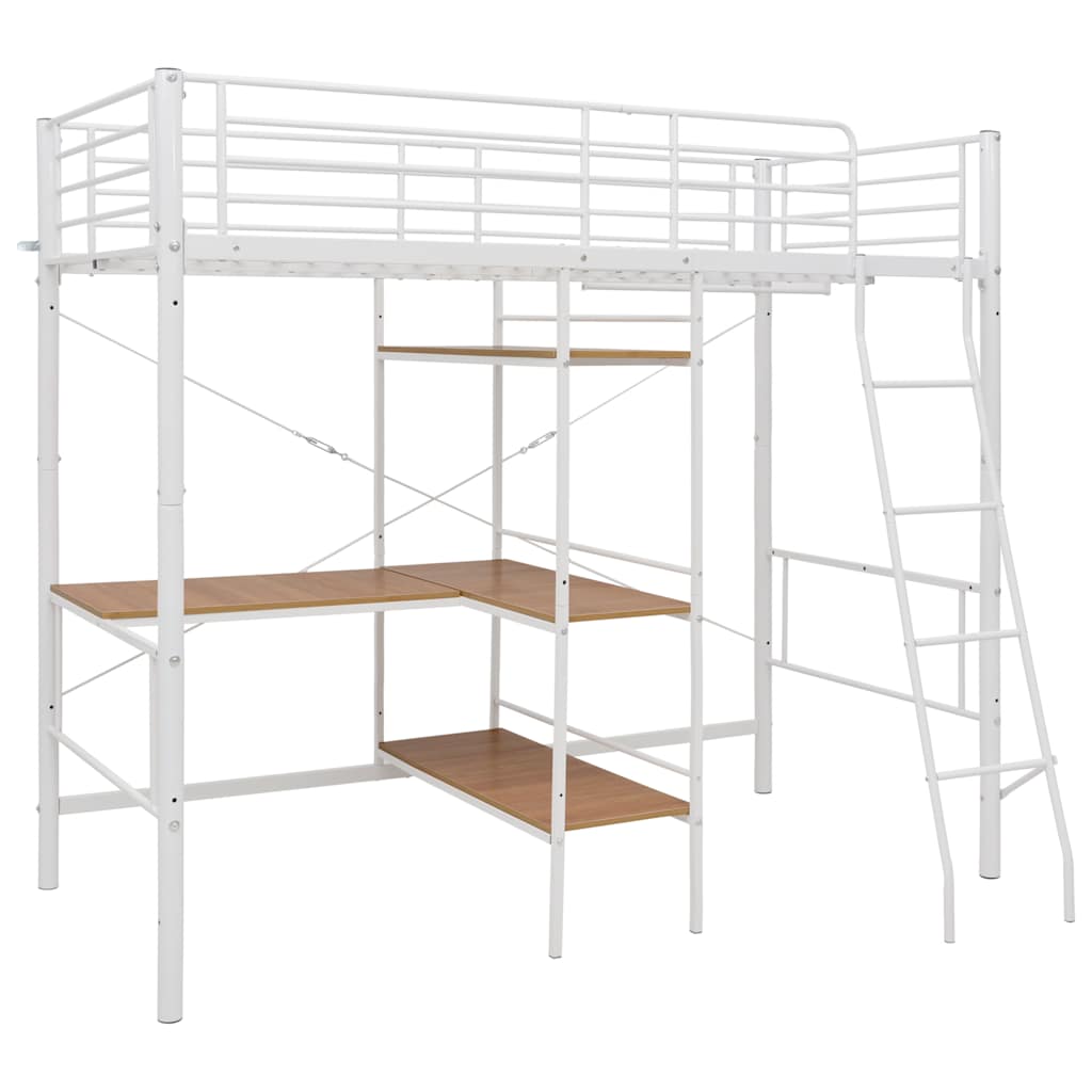 Lit superposé avec table sans matelas blanc métal 90x200 cm