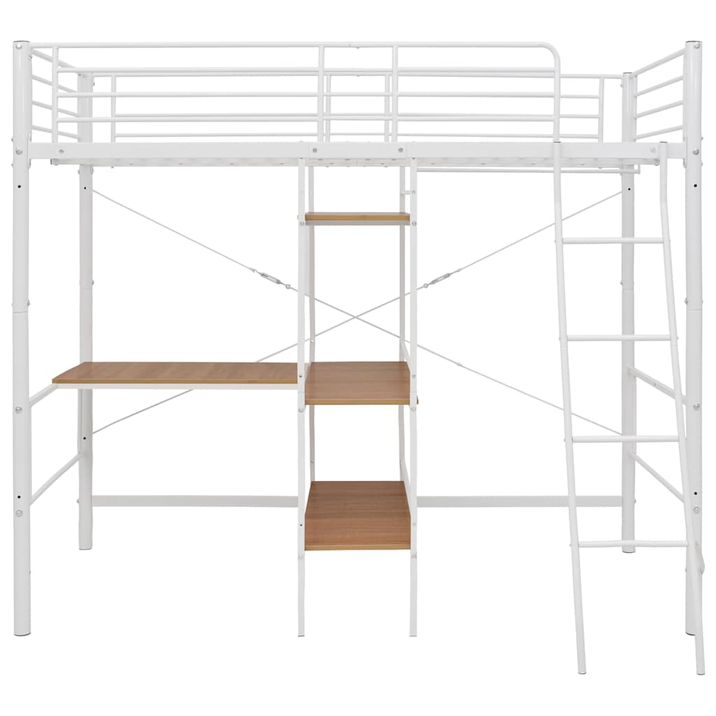 Lit superposé avec table sans matelas blanc métal 90x200 cm