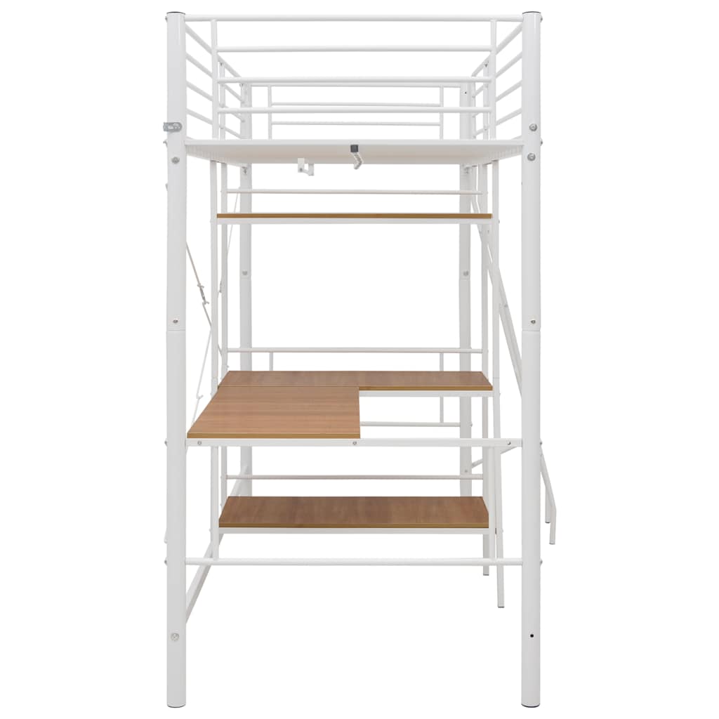 Lit superposé avec table sans matelas blanc métal 90x200 cm