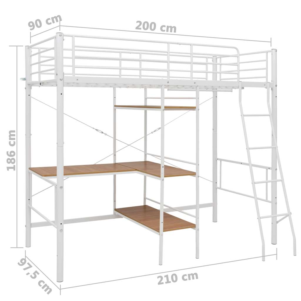 Lit superposé avec table sans matelas blanc métal 90x200 cm