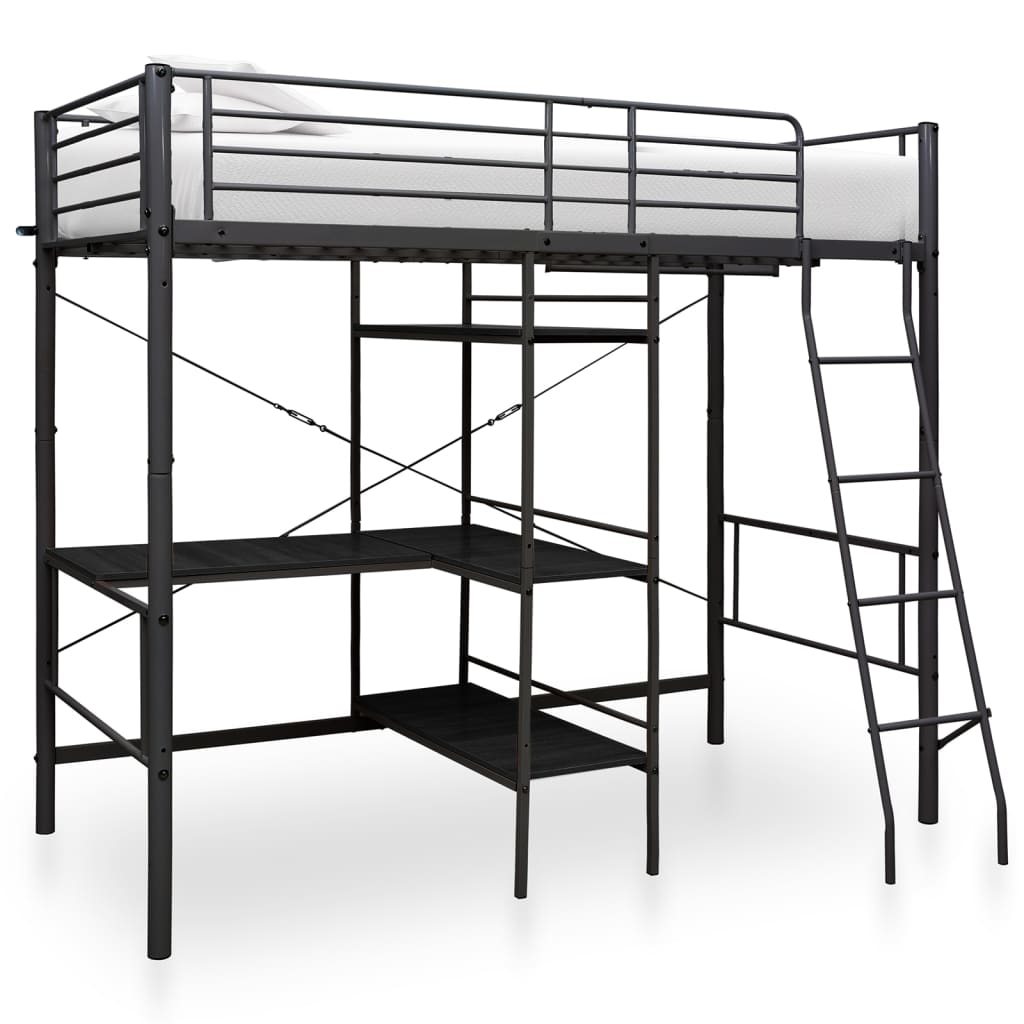Lit superposé avec table sans matelas noir métal 90x200 cm
