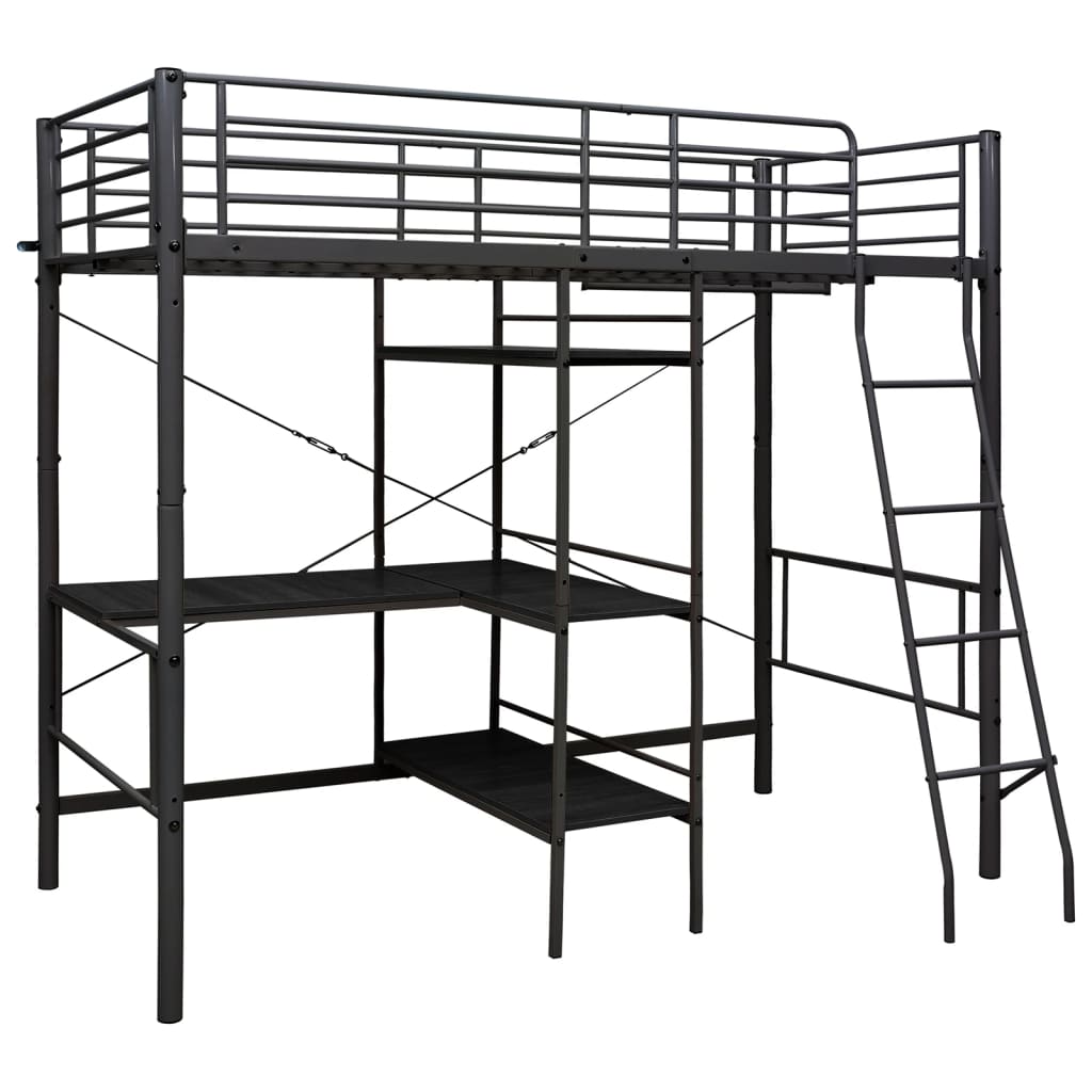 Lit superposé avec table sans matelas noir métal 90x200 cm