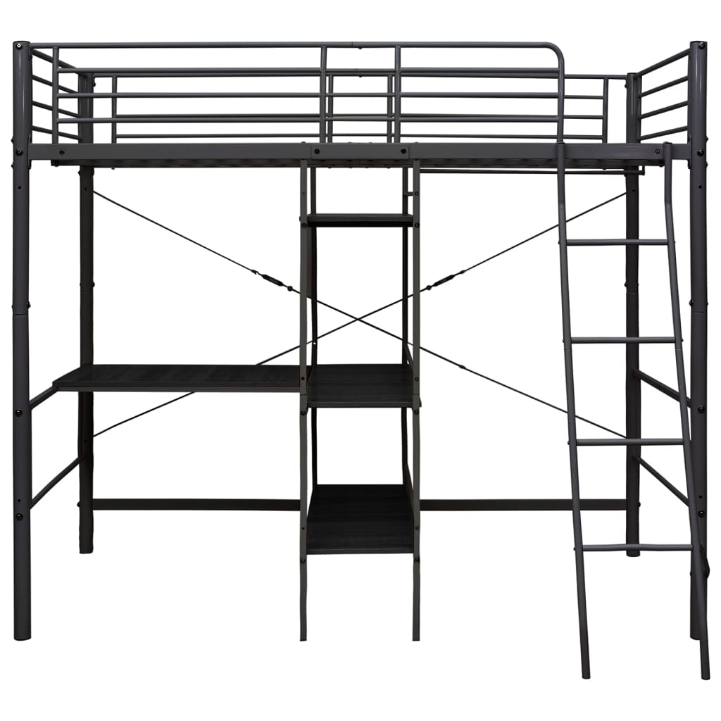 Lit superposé avec table sans matelas noir métal 90x200 cm
