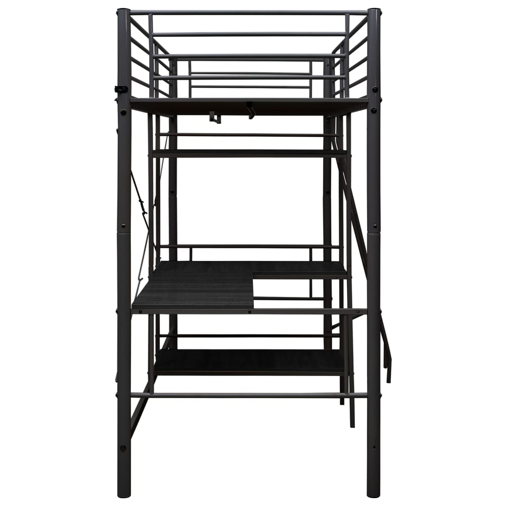 Lit superposé avec table sans matelas noir métal 90x200 cm