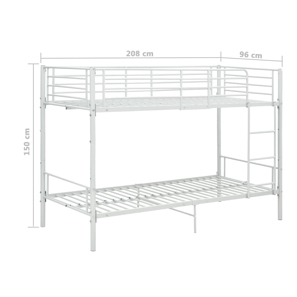 Lit superposé sans matelas blanc métal 90x200 cm