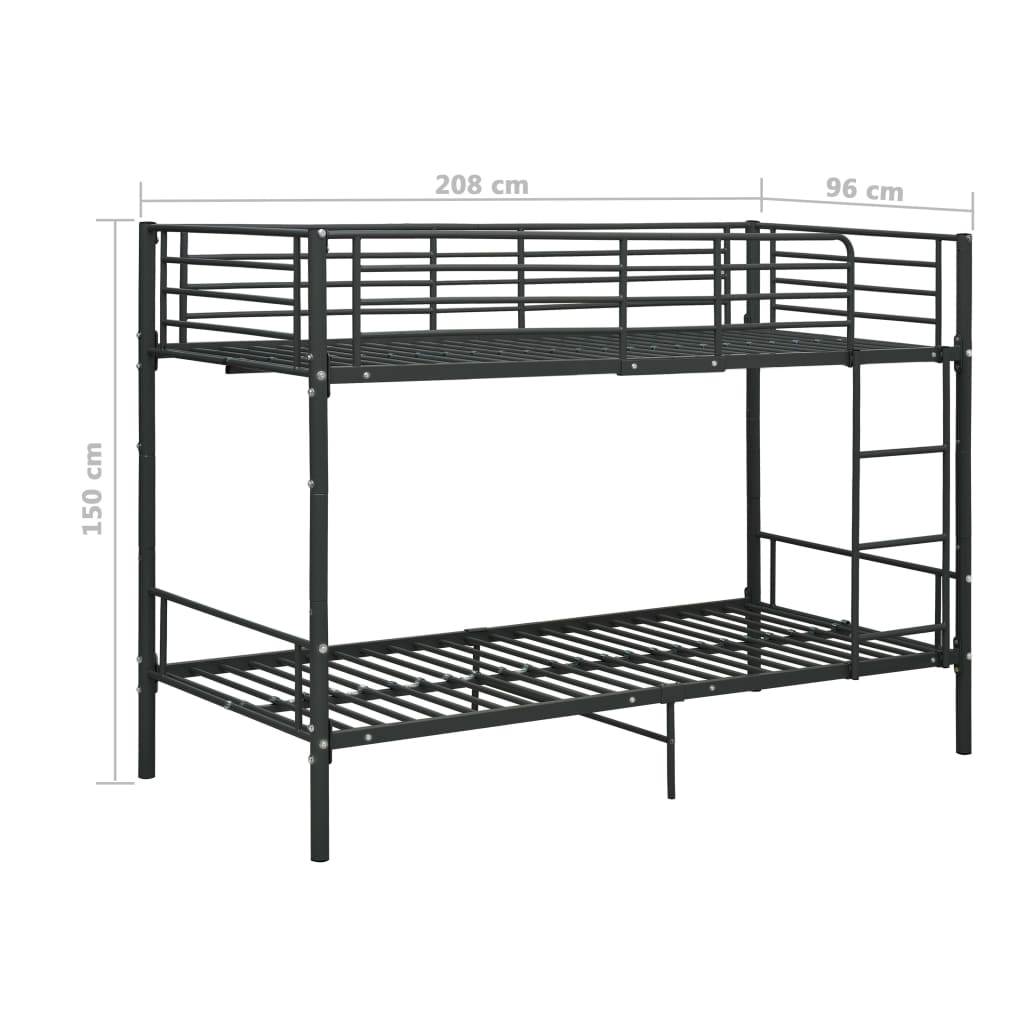 Lit superposé sans matelas noir métal 90x200 cm