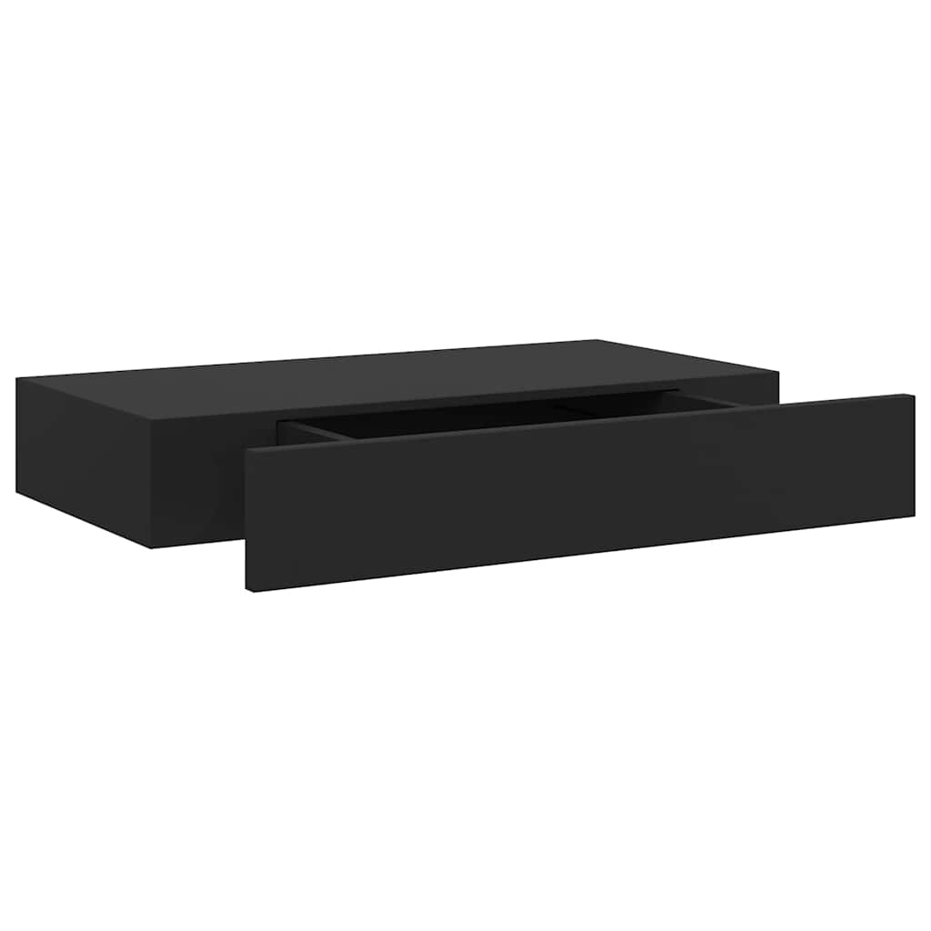 Étagère murale flottante avec tiroir Noir 48x25x8 cm
