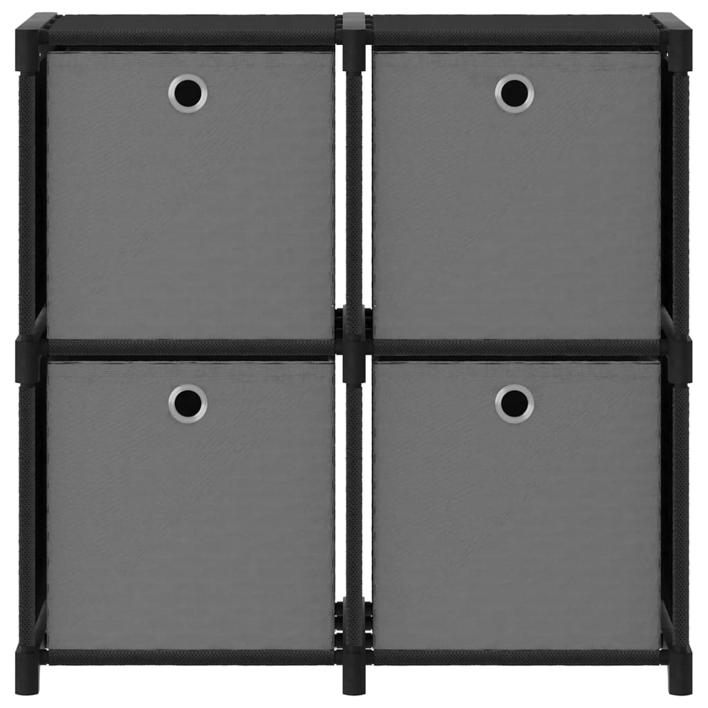 Étagère à 4 cubes avec boîtes Noir 69x30x72,5 cm Tissu