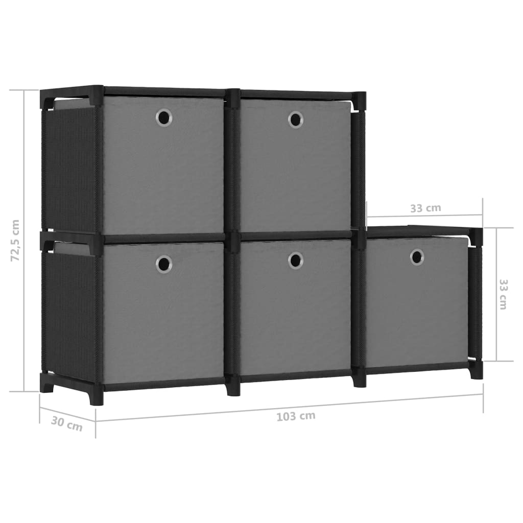 Étagère d'affichage 5 cubes et boîtes Noir 103x30x72,5 cm Tissu