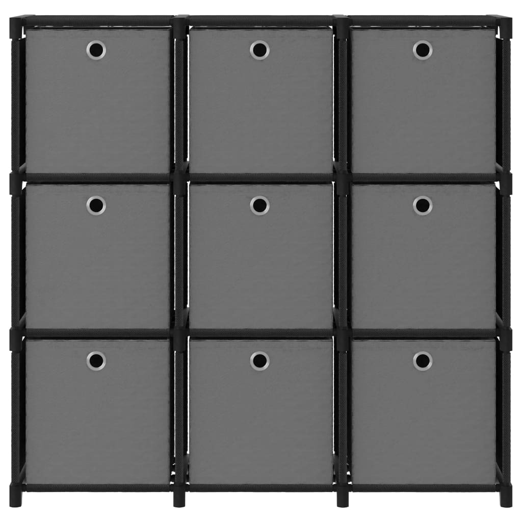 Étagère à 9 cubes avec boîtes Noir 103x30x107,5 cm Tissu