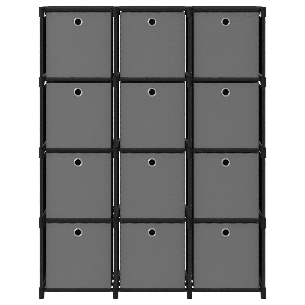 Étagère à 12 cubes avec boîtes Noir 103x30x141 cm Tissu