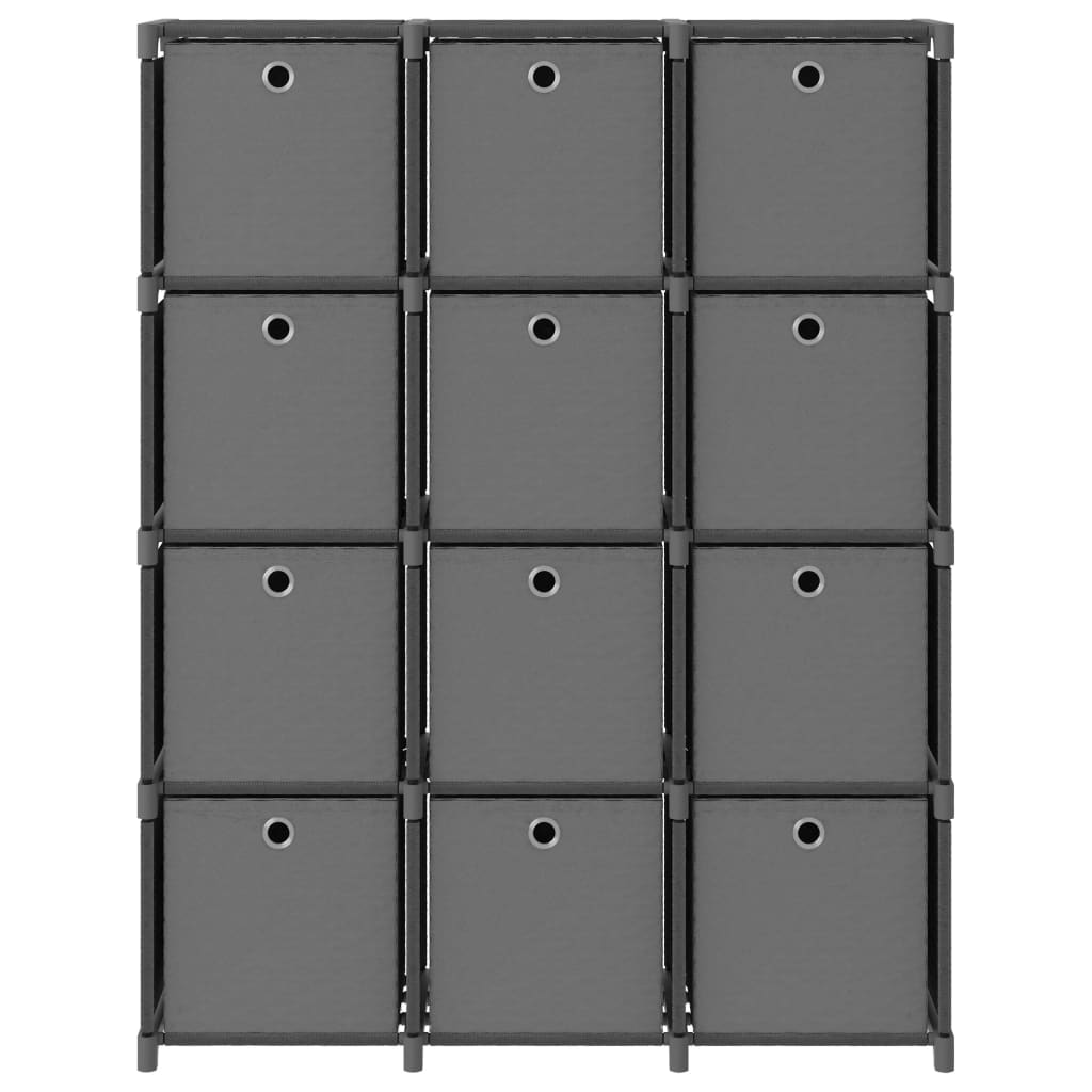 Étagère à 12 cubes avec boîtes Gris 103x30x141 cm Tissu