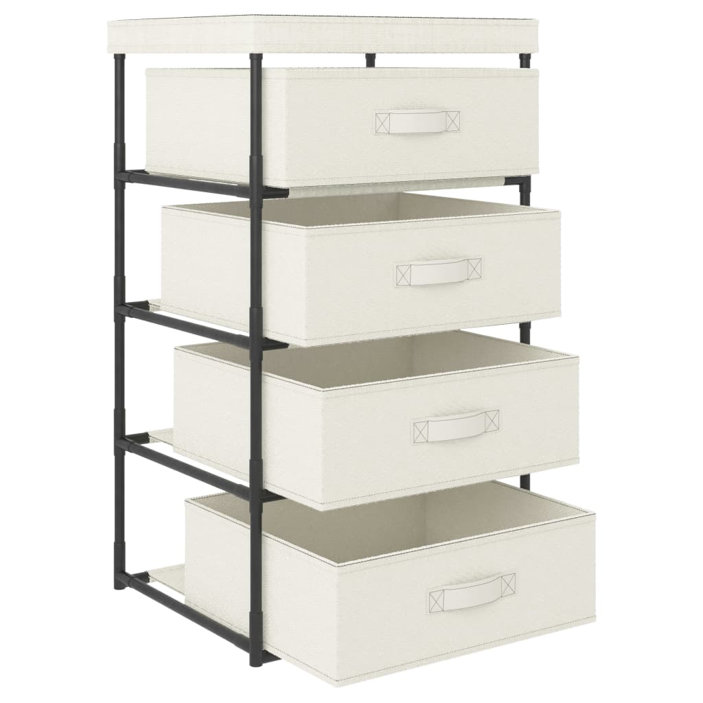 Étagère de rangement avec 4 paniers en tissu Acier Crème