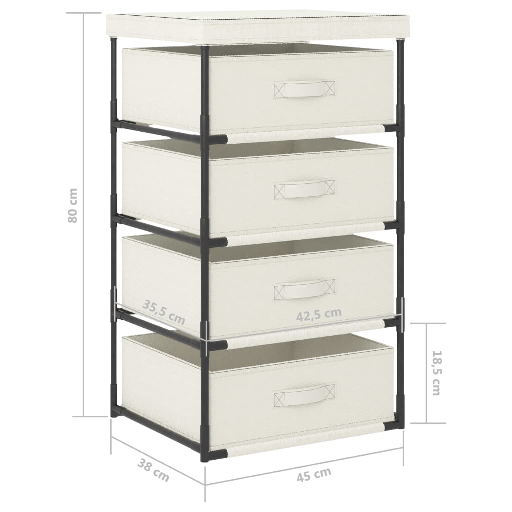 Étagère de rangement avec 4 paniers en tissu Acier Crème
