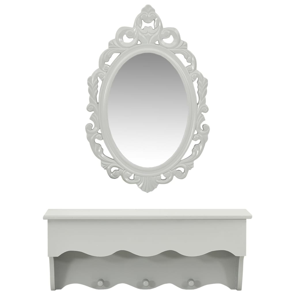 Étagère murale pour clés et bijoux avec miroir et crochets Gris