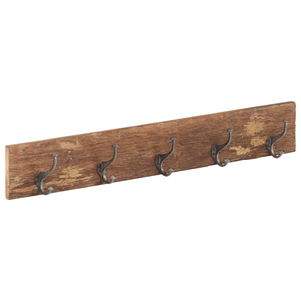 Percha de pasillo y 5 ganchos 100x2,5x15 cm Madera recuperada