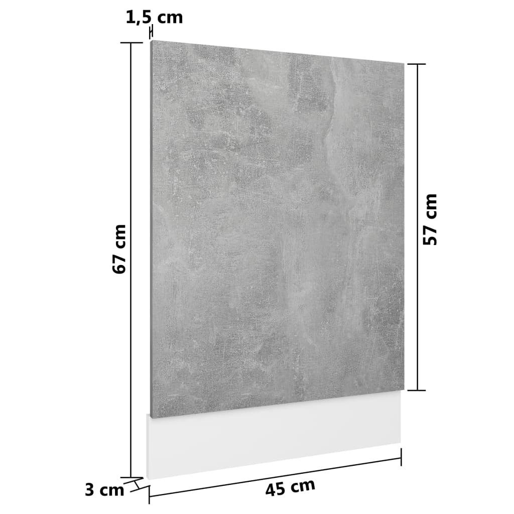 Panneau de lave-vaisselle Gris béton 45x3x67 cm Aggloméré