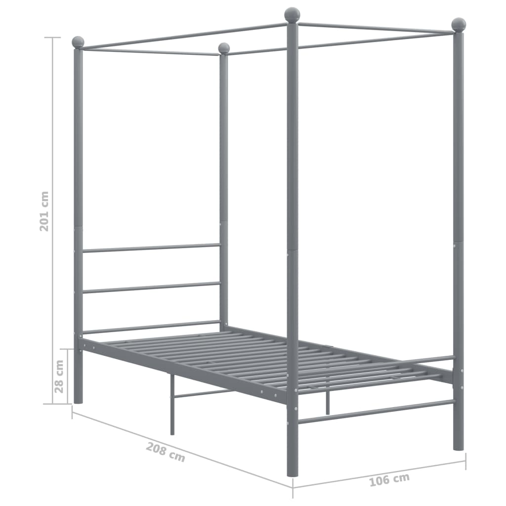 Cadre de lit à baldaquin sans matelas gris métal 90x200 cm