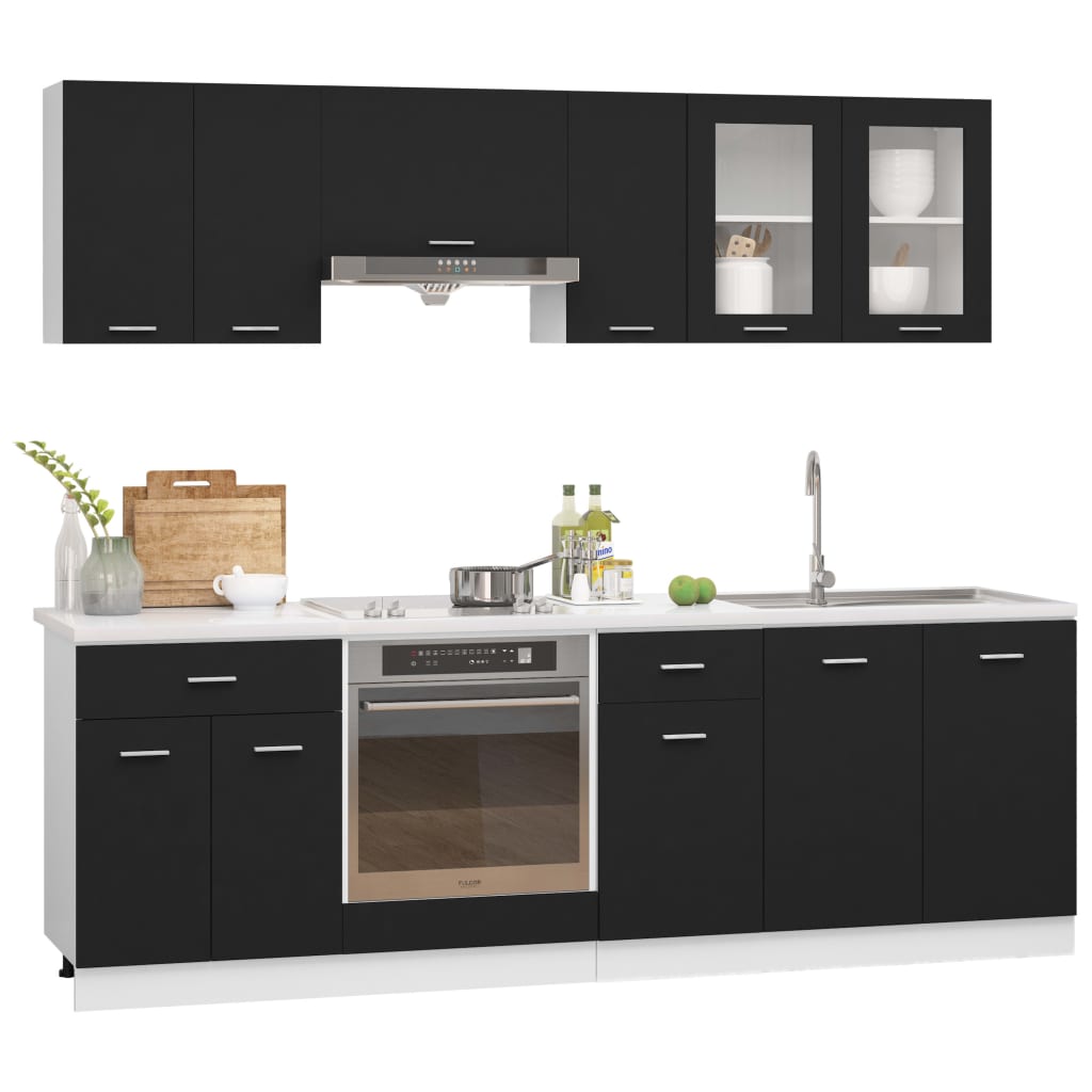 Conjunto de muebles de cocina de 8 piezas de aglomerado negro