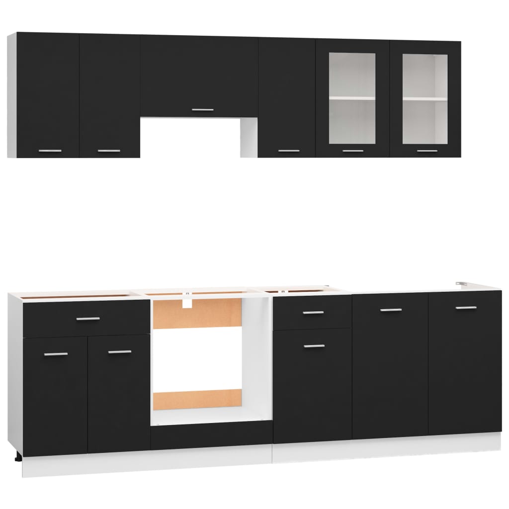 Conjunto de muebles de cocina de 8 piezas de aglomerado negro
