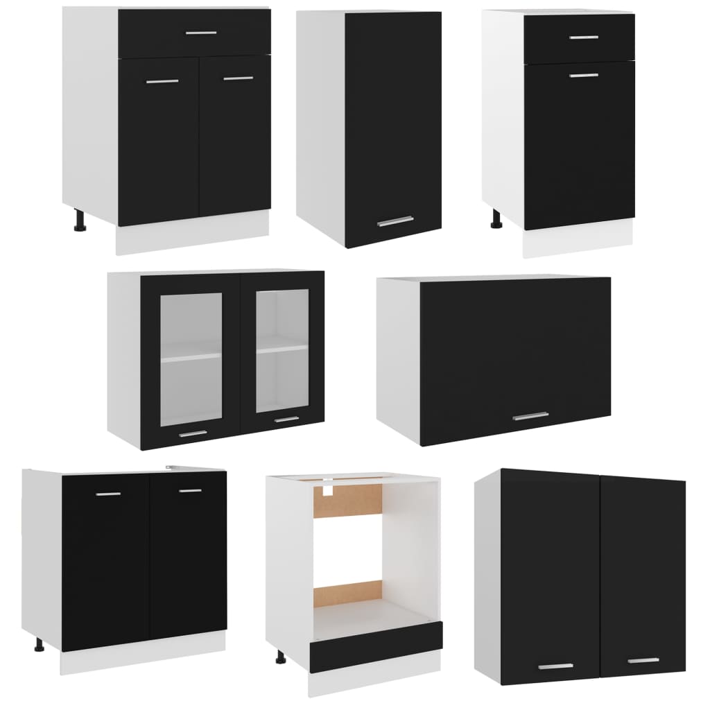 Conjunto de muebles de cocina de 8 piezas de aglomerado negro