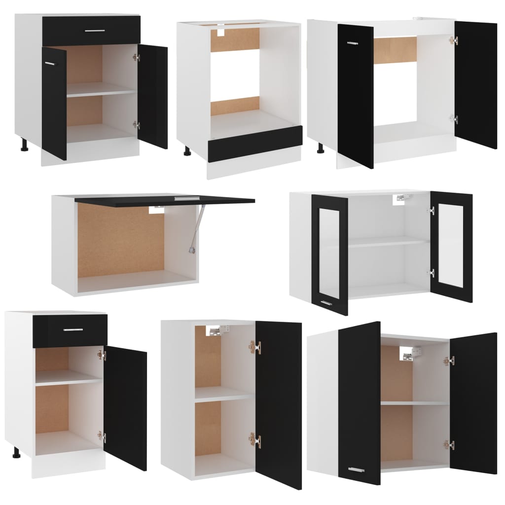 Conjunto de muebles de cocina de 8 piezas de aglomerado negro
