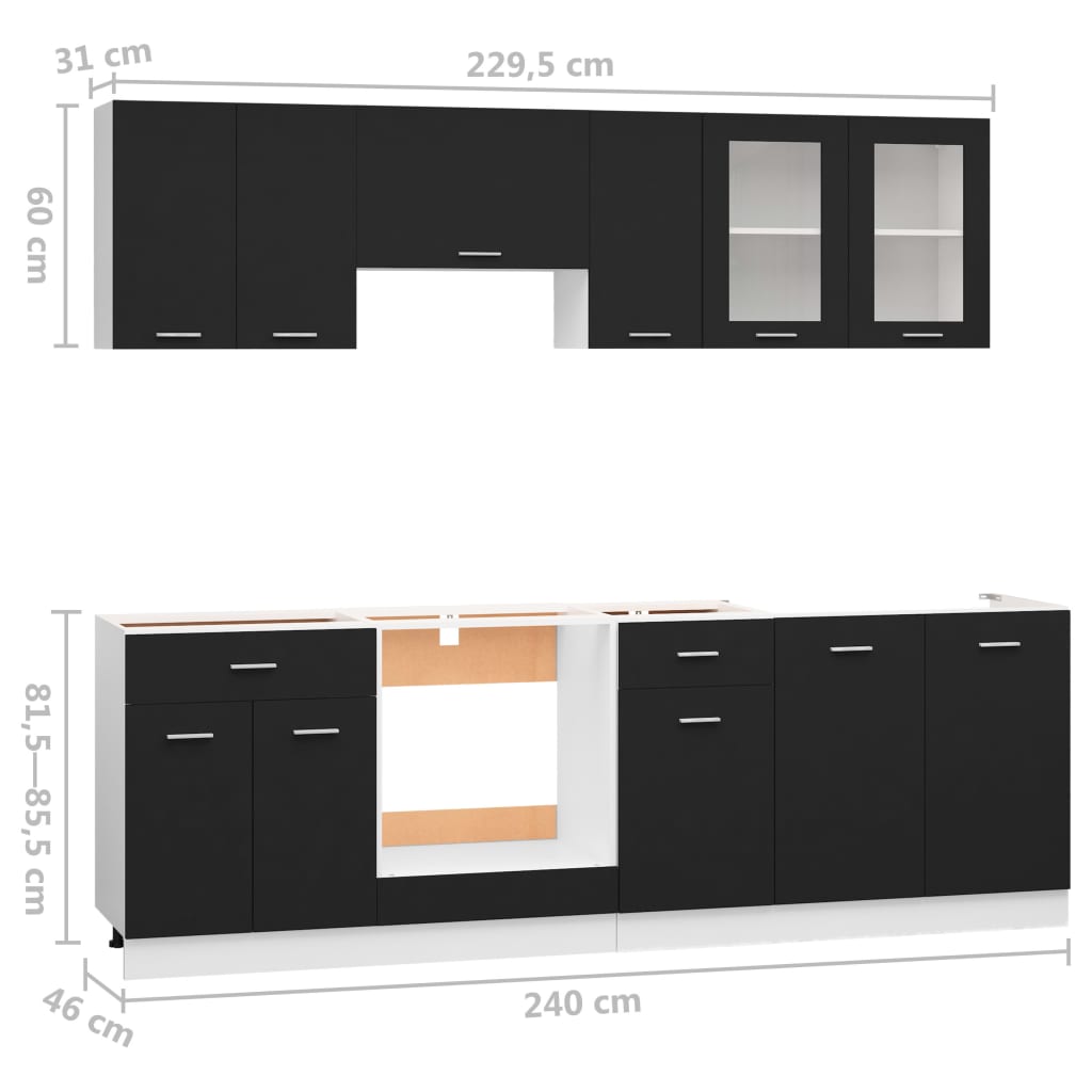 Conjunto de muebles de cocina de 8 piezas de aglomerado negro