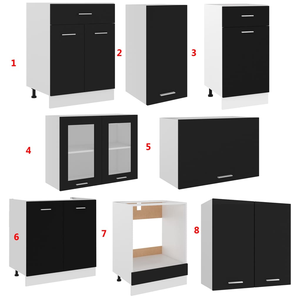 Conjunto de muebles de cocina de 8 piezas de aglomerado negro