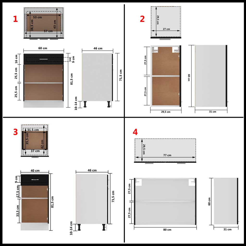 Conjunto de muebles de cocina de 8 piezas de aglomerado negro