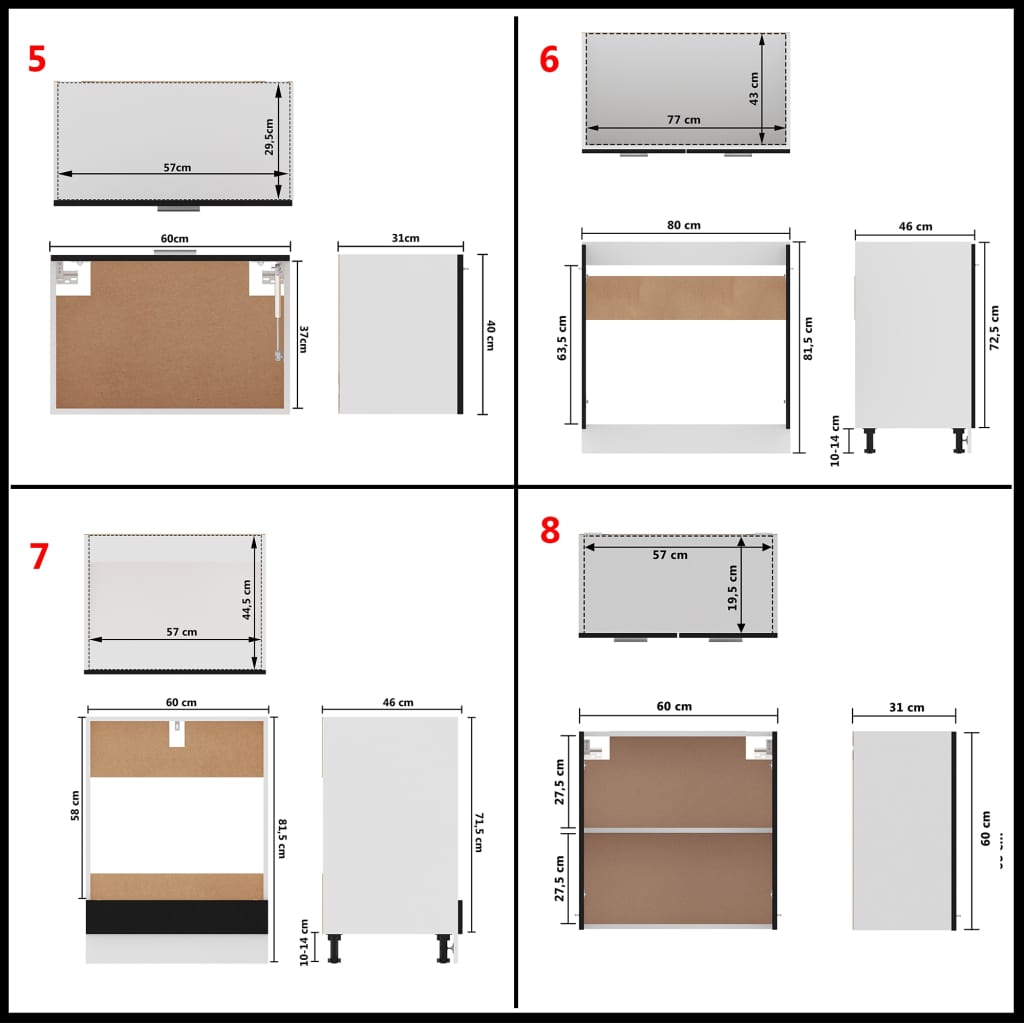 Conjunto de muebles de cocina de 8 piezas de aglomerado negro