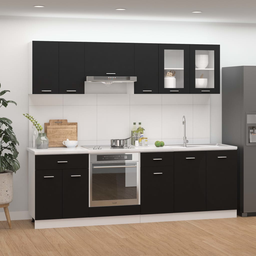 Conjunto de muebles de cocina de 8 piezas de aglomerado negro