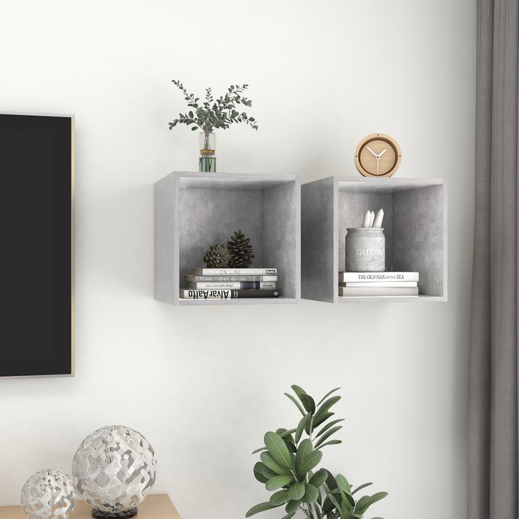 Armoires murales 2 pcs Gris béton 37x37x37 cm Bois d’ingénierie