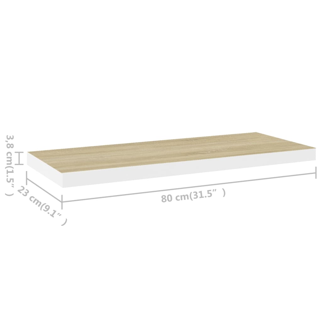 Étagère flottante murale chêne et blanc 80x23,5x3,8 cm MDF