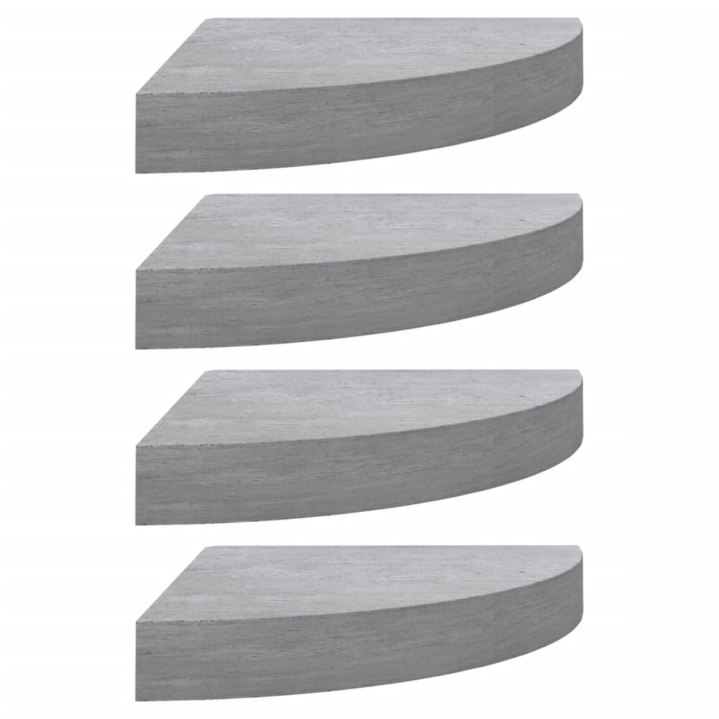 Étagères d'angle murales 4 pcs Gris béton 25x25x3,8 cm MDF