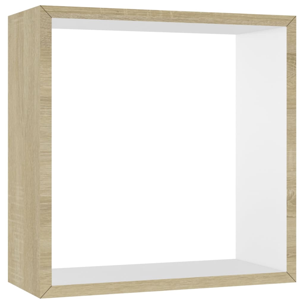 Étagères murales sous forme de cube 3 pcs Blanc et chêne sonoma