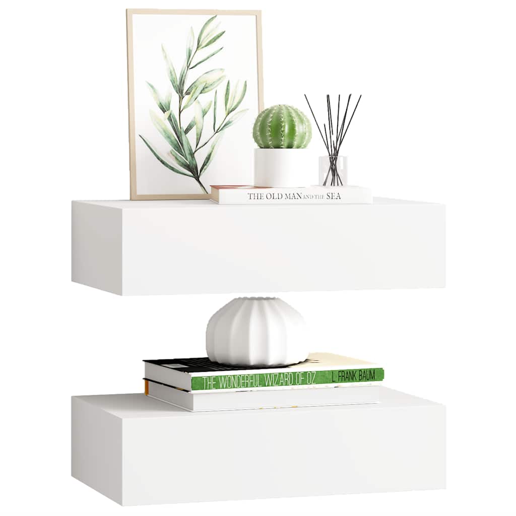 Étagères à tiroirs murales 2 pcs Blanc 40x23,5x10 cm MDF