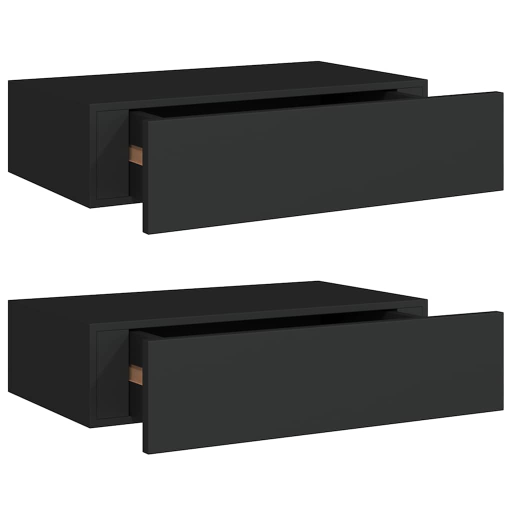 Étagères à tiroirs murales 2 pcs noir 40x23,5x10 cm MDF